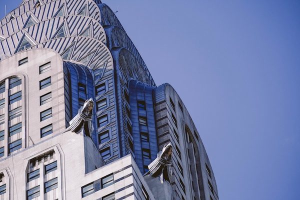 Chrysler Building in New York City against a blue sky